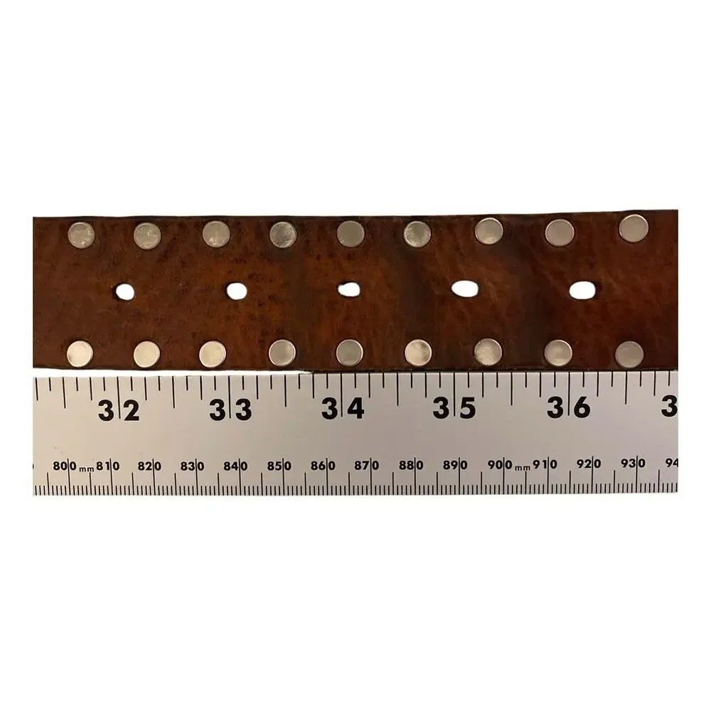 Vintage Closed Studded Leather Belt Brown Moto Western Y2K  32